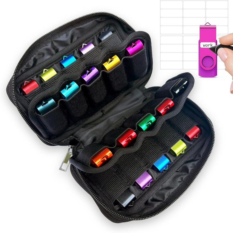 WesData USB Flash Drive Storage Case, 20 Slots Electronic Organizer, Black Carrying Case with D-Buckle, 7.1 x 3.6 inches - Image 1